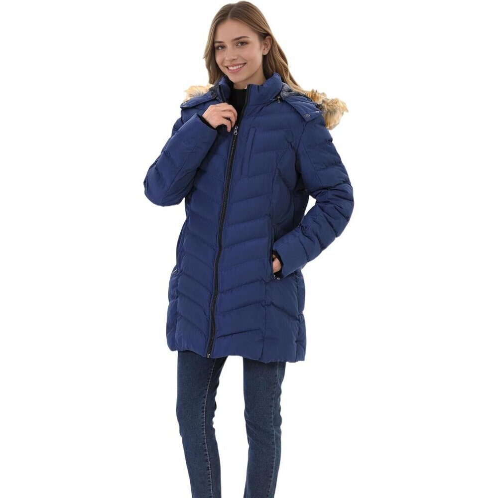 Women's Winter Puffer Jacket with Detachable Hood, S-3XL, Long Waterproof Warm P